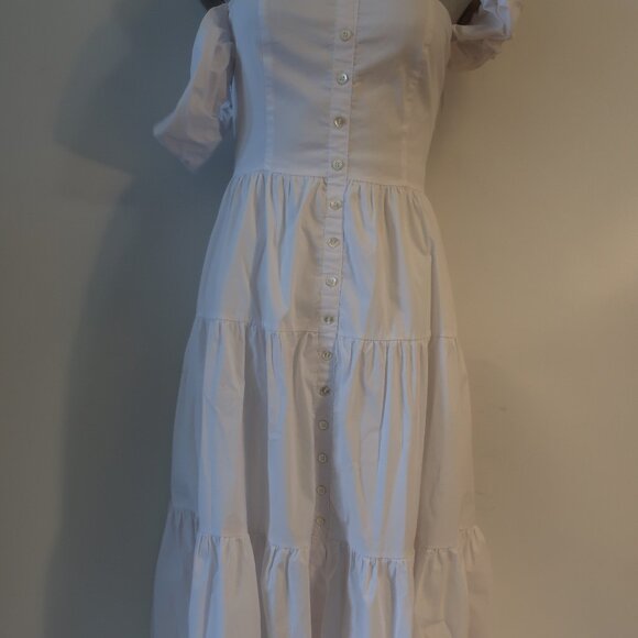 Womens Staud Elio White Off-The-Shoulder Midi Dress 4 - Picture 10 of 16